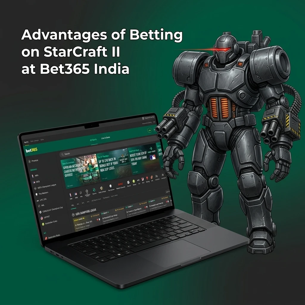 Bet365 India advantages for StarCraft II betting including welcome bonus, UPI payments, mobile app and competitive esports odds