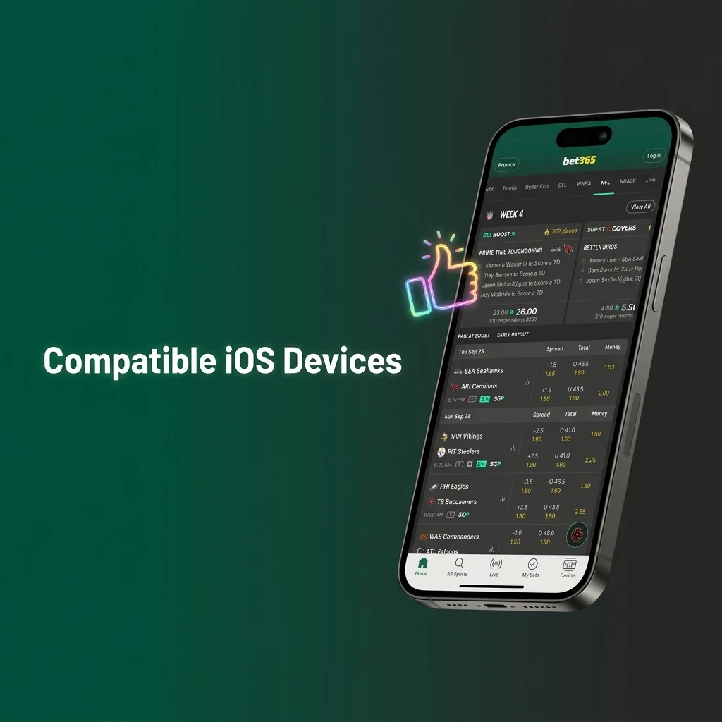 Bet365 app compatible iOS devices list including iPhone X to 15 series and iPad models running iOS 12.0 or later