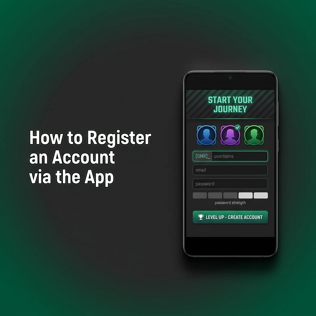 Mobile app account registration steps showing Join button, personal details form, currency selection and promo code field