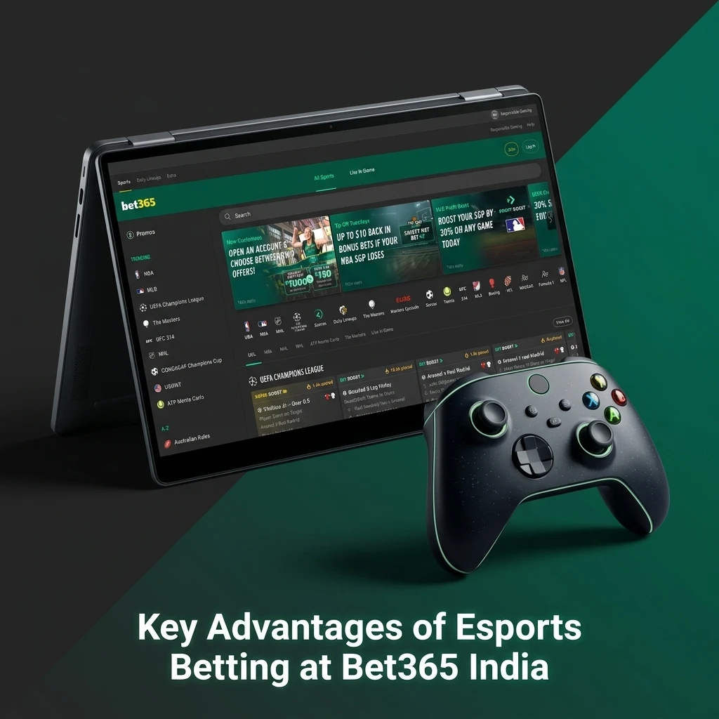 Key advantages of Bet365 India esports betting including competitive odds, mobile app, UPI payments, live betting, and 24/7 support