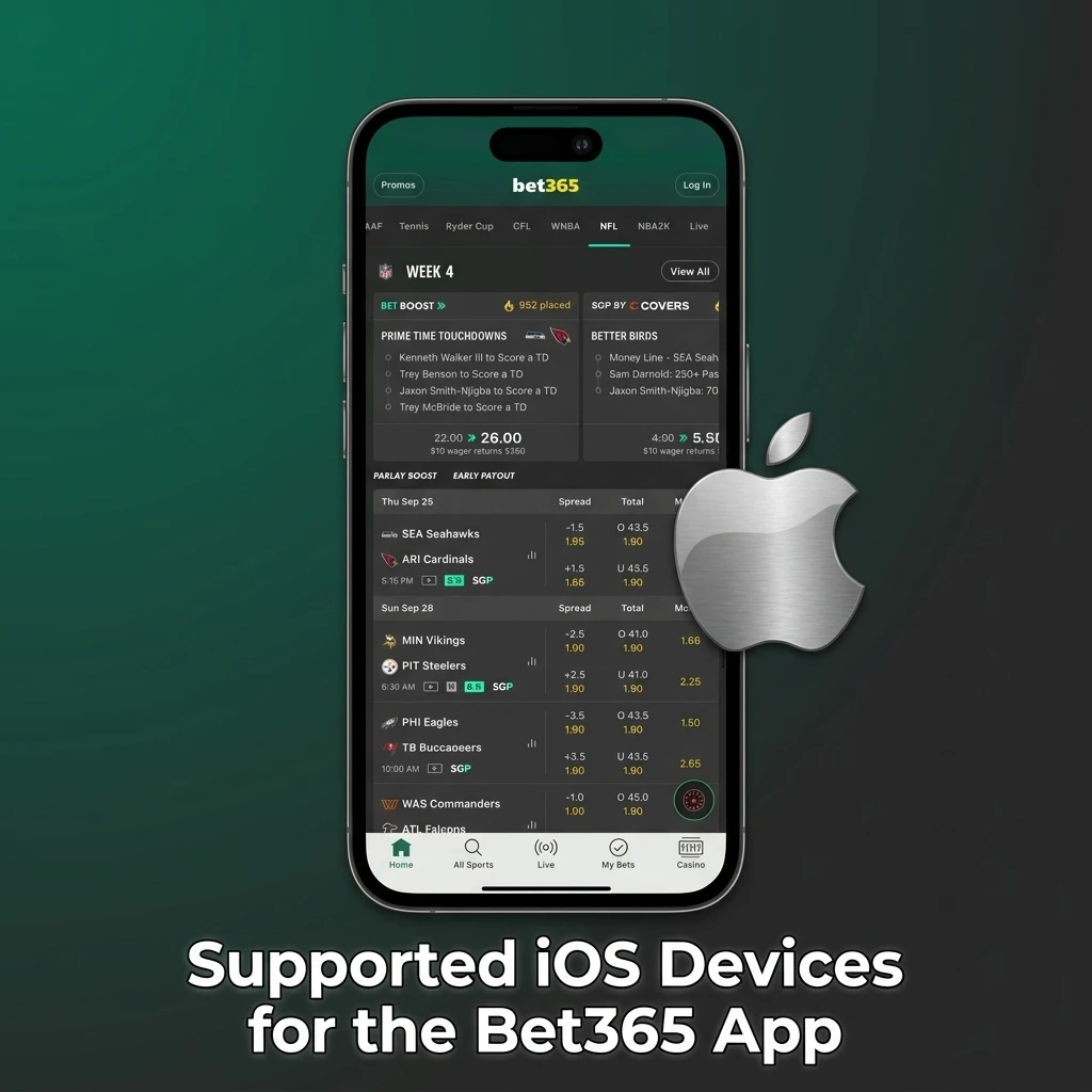 Supported iOS devices for Bet365 app including iPhone SE, 11-16, XR, iPad Air, iPad Pro, and iPod Touch 7th gen