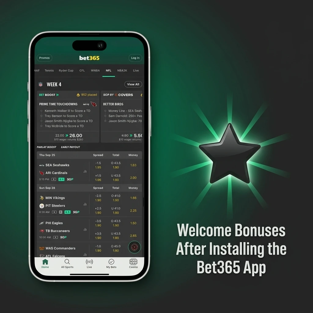 Bet365 app welcome bonuses in India including 15% sports deposit match up to INR 4,000 for new players